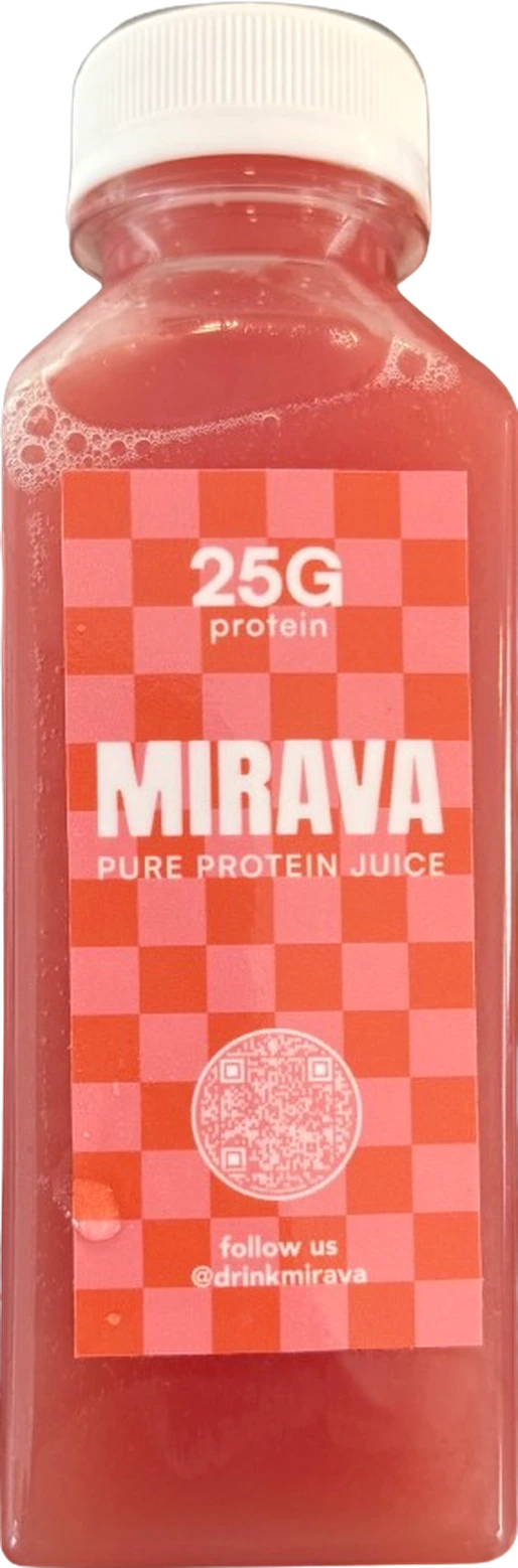 A bottle of MIRAVA watermelon protein juice