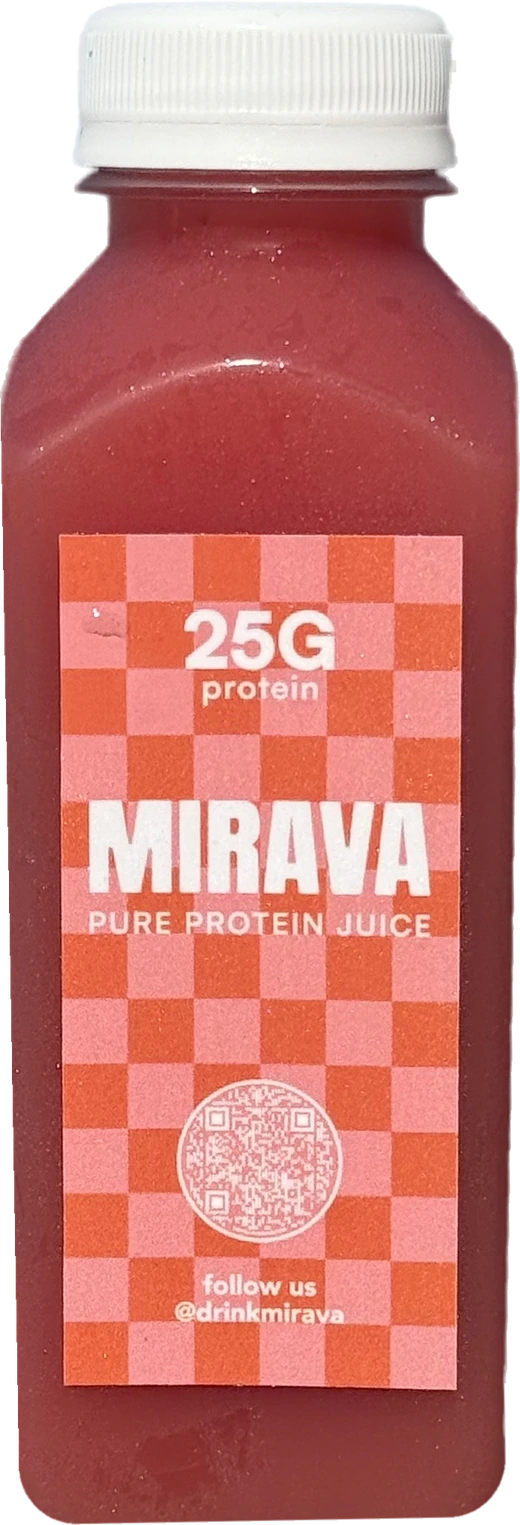 A bottle of MIRAVA watermelon protein juice